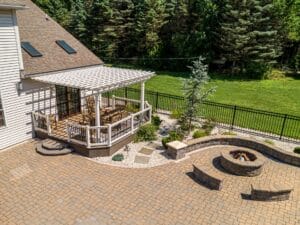 Fisher Outdoor Living Project in Birdsboro, PA Pennsylvania patio pool hardscape fireplace firepit
